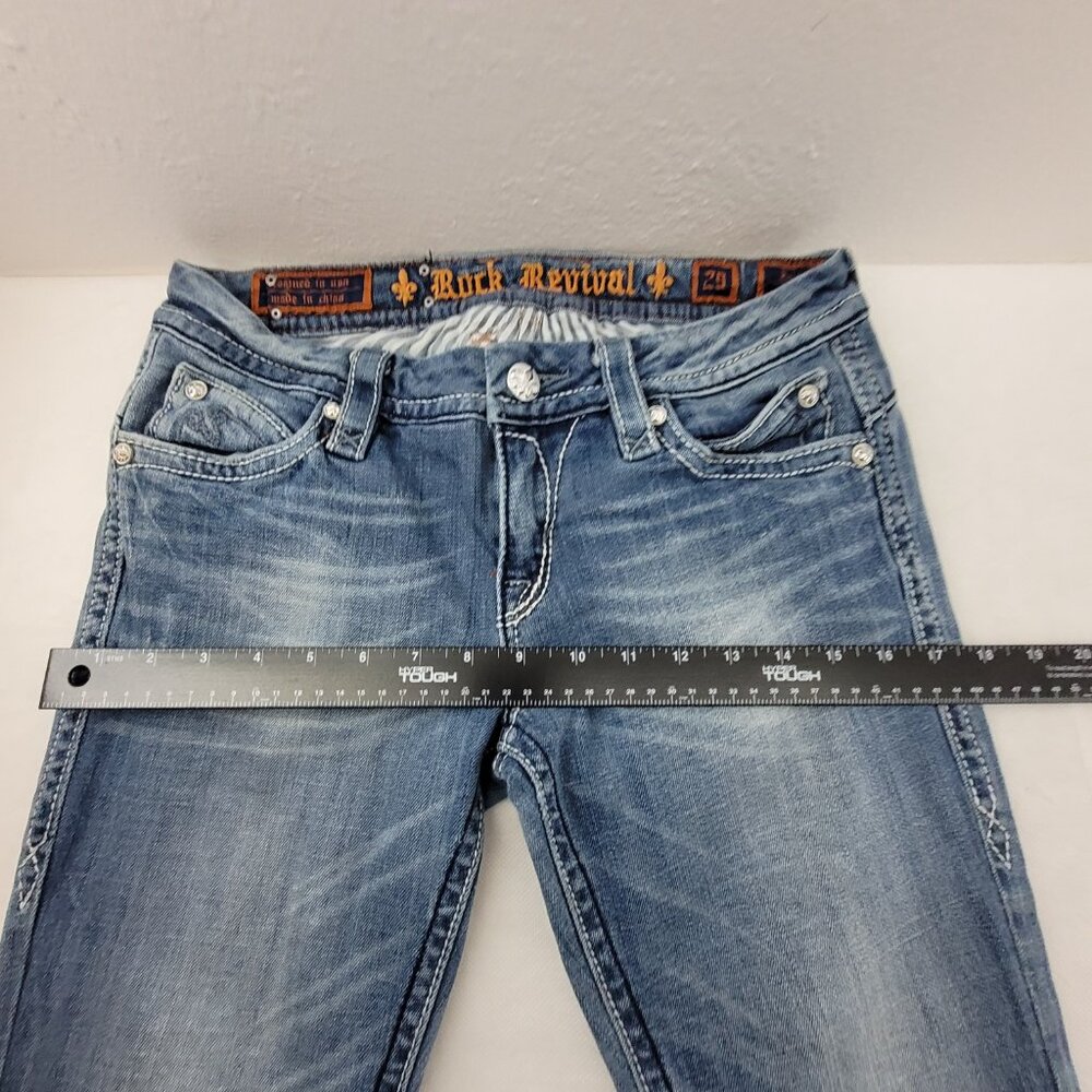 Rock Revival Jeans Women's 29 Blue Anja Boot 30x34.25" Stretch Worn Hems - Picture 9 of 16